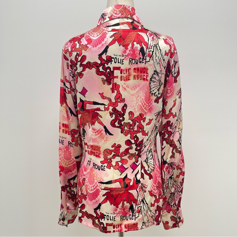 ESCADA Silk Long Sleeve Button Down Red Paris Shirt Size 34 X-Small - Picture 8 of 12